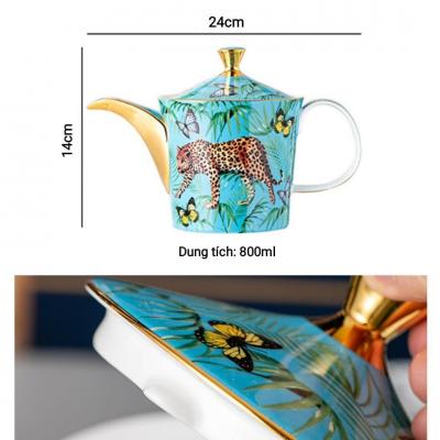 BỘ ẤM TRÀ RỪNG NHIỆT ĐỚI VIỀN VÀNG 9 MÓN